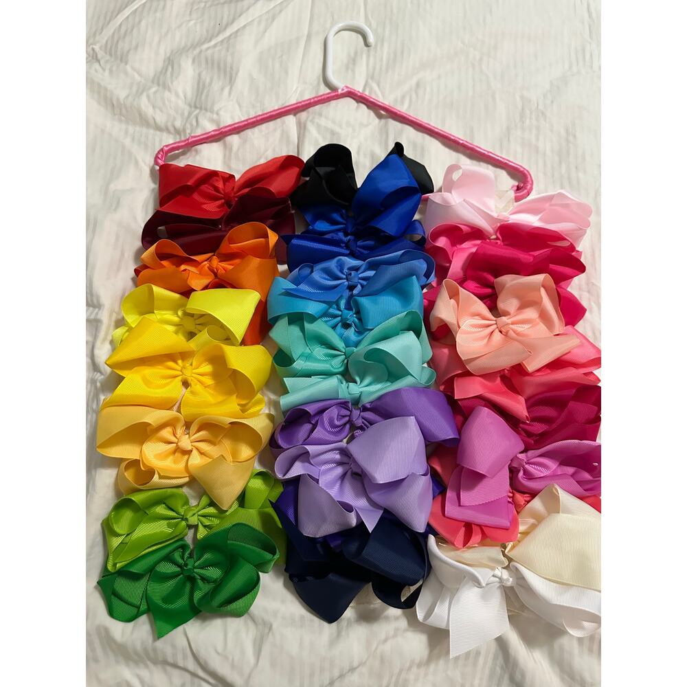 30 6" Girls Hair Bows - holder included Every color of the rainbow